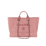 Chanel Deauville Shopping Tote Bag Tweed Pink