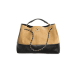 Chanel Shopping Bag Beige & Black Gold-Tone Metal