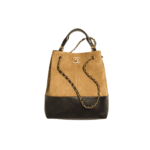 Chanel Shopping Bag Brown & Black Gold-Tone Metal
