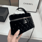 Chanel Vanity with Chain Velvet Diamanté Black - Image 6