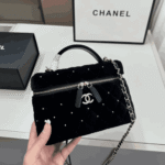 Chanel Vanity with Chain Velvet Diamanté Black - Image 7