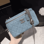 Light Blue Denim Vanity Bag With Heart Chain - Image 3