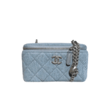 Light Blue Denim Vanity Bag With Heart Chain