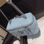 Light Blue Denim Vanity Bag With Heart Chain - Image 4