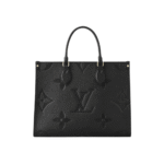 Onthego MM Tote Bag Black Embossed Grained Leather